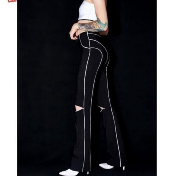 I.AM.GIA Black High Waist Reflective Trim Cut Out Knee Jet Pants Small - Picture 3 of 7